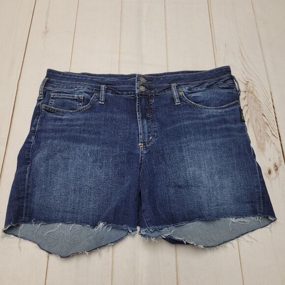 Silver Jeans Suki shorts high rise dark wash raw hem 5" - Picture 1 of 7